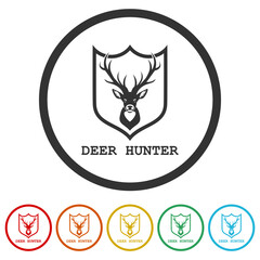 Deer hunting, animal wildlife symbol icon. Set icons in color circle buttons