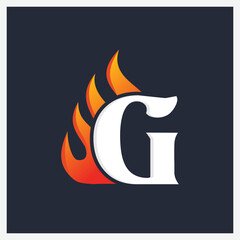 letter G logo with fire flame design illustration