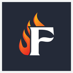 letter F logo with fire flame design illustration