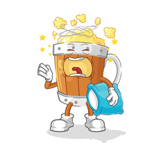 beer mug yawn character. cartoon mascot vector