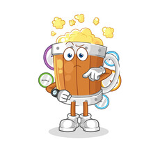 beer mug with wristwatch cartoon. cartoon mascot vector
