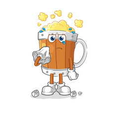 beer mug cry with a tissue. cartoon mascot vector