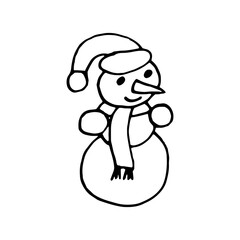 snowman hand drawn doodle. vector, scandinavian, nordic, minimalism, monochrome. icon, sticker, decor, card, christmas, new year, winter.