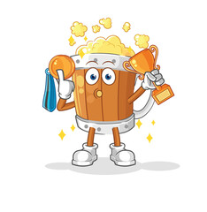 beer mug winner with trophie. cartoon character