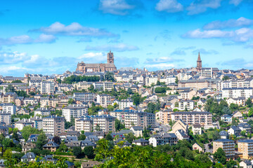 Rodez city view with church and houses during a sunny day