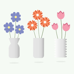 The collection set of beautiful flower in the transparent jar pack in flat vector style.