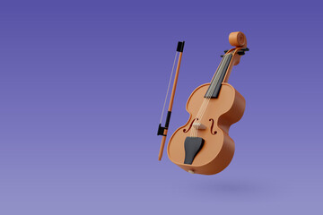 3d Vector Violin with Fiddlestick, Music and Instrument concept.