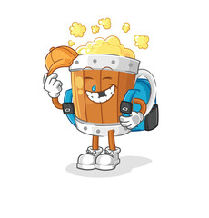 beer mug goes to school vector. cartoon character
