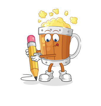recommend clip art: beer mug write with pencil. cartoon mascot vector