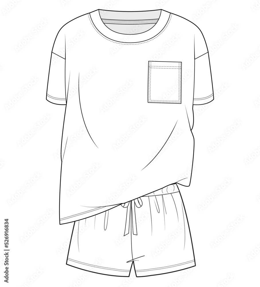 Poster drop shoulder short sleeve crew neck oversize t shirt and drawstring elastic waist band short pant f