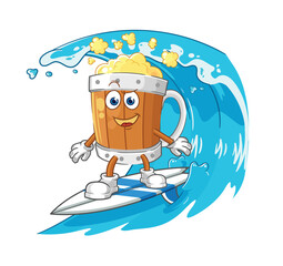 beer mug surfing character. cartoon mascot vector