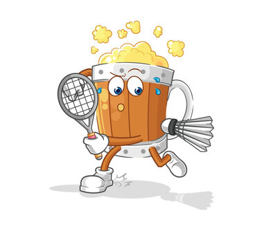 recommend clip art: beer mug playing badminton illustration. character vector