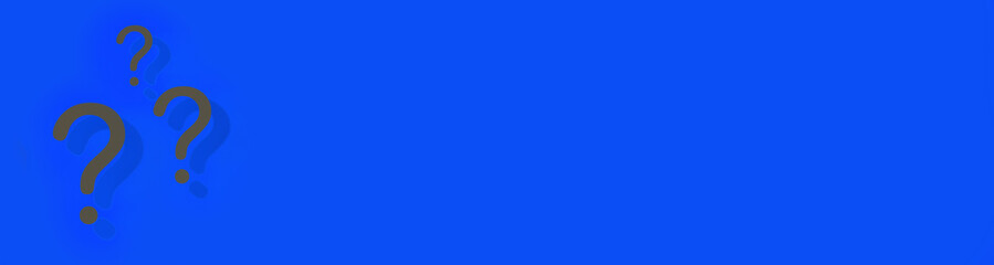 Question marks with shadow on blue background. Technical support. Answers to questions. Banner for insertion into site. Place for text cope space. 3D image. 3D rendering.