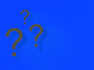 Question marks with shadow on blue background. Technical support. Answers to questions. Horizontal image. 3D image. 3D rendering.