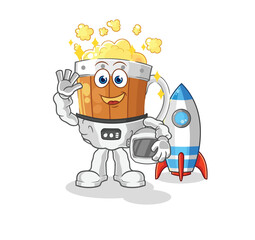 beer mug astronaut waving character. cartoon mascot vector