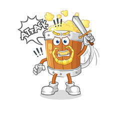 Obraz premium beer mug knights attack with sword. cartoon mascot vector