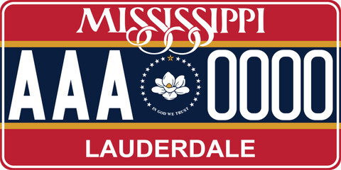 Vehicle license plates marking in Mississippi in United States of America, Car plates.Vehicle license numbers of different American states.Vintage print for tee shirt graphics,sticker and poster