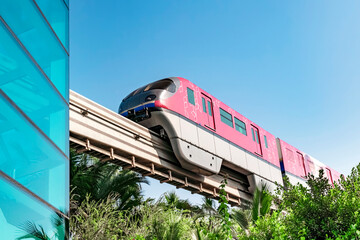 Train arrives at the Atlantis monorail station on the Palm Jumeirah in Dubai.