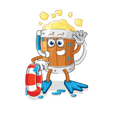 beer mug swimmer with buoy mascot. cartoon vector