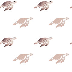 Watercolor pattern with turtles isolated.