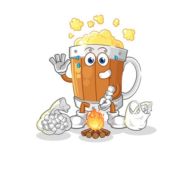 recommend clip art: beer mug roasting marshmallows. cartoon mascot vector