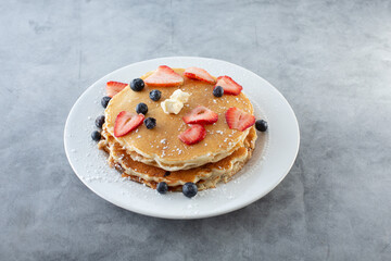 A view of a stack of pancakes.