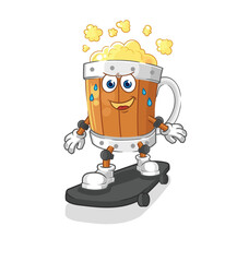 beer mug riding skateboard cartoon character vector