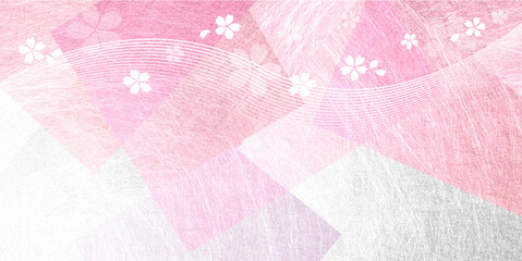 桜と花びら（ピンクの背景と曲線）