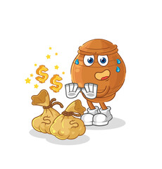 clay pot refuse money illustration. character vector
