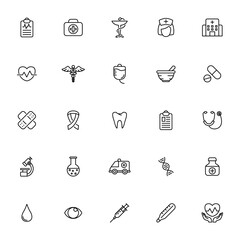 Medical and healthcare line icons set vector graphic illustration