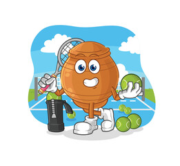 clay pot plays tennis illustration. character vector