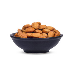 Almonds in a black cup isolated on transparent background. (.PNG)