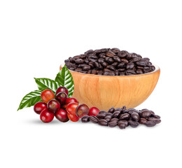 Coffee beans with leaves isolated on transparent background. (.PNG)