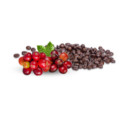 Coffee beans with leaves isolated on transparent background. (.PNG)
