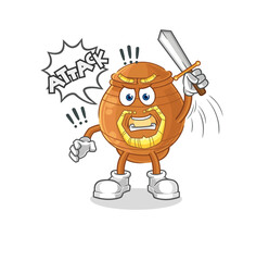 clay pot knights attack with sword. cartoon mascot vector