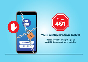 vector of Website error 401 authorisation required