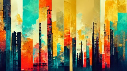 abstract background city wall skyline art - obrazy, fototapety, plakaty
