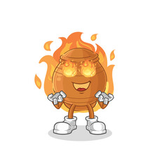 clay pot on fire mascot. cartoon vector