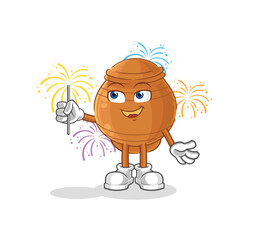 clay pot with fireworks mascot. cartoon vector