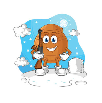 clay pot soldier in winter. character mascot vector
