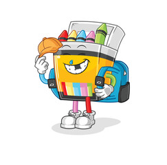 crayon goes to school vector. cartoon character