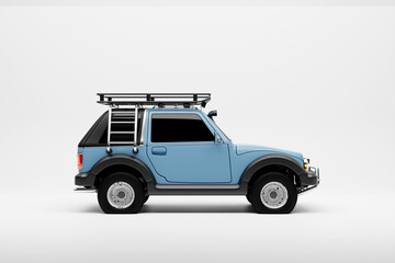Blue   SUV adventure vehicle isolated on white   background. 3D illustration
