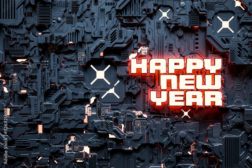 Poster 3d illustration abstract geometric tech pattern with futuristic tech postcard with the happy new yea