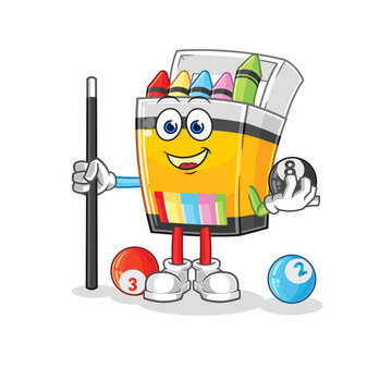 crayon plays billiard character. cartoon mascot vector