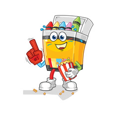 crayon fan with popcorn illustration. character vector