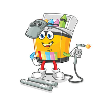 crayon welder mascot. cartoon vector