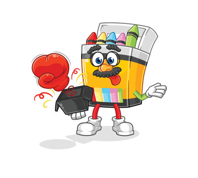 crayon prank glove in the box. cartoon mascot