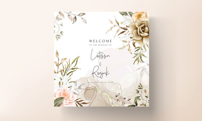 Romantic hand drawn floral wedding invitation card