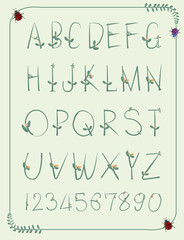 Flower and floral font design A-Z And 0-9 collection