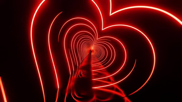 Flying through red hearts painted with light. Infinitely looped animation.